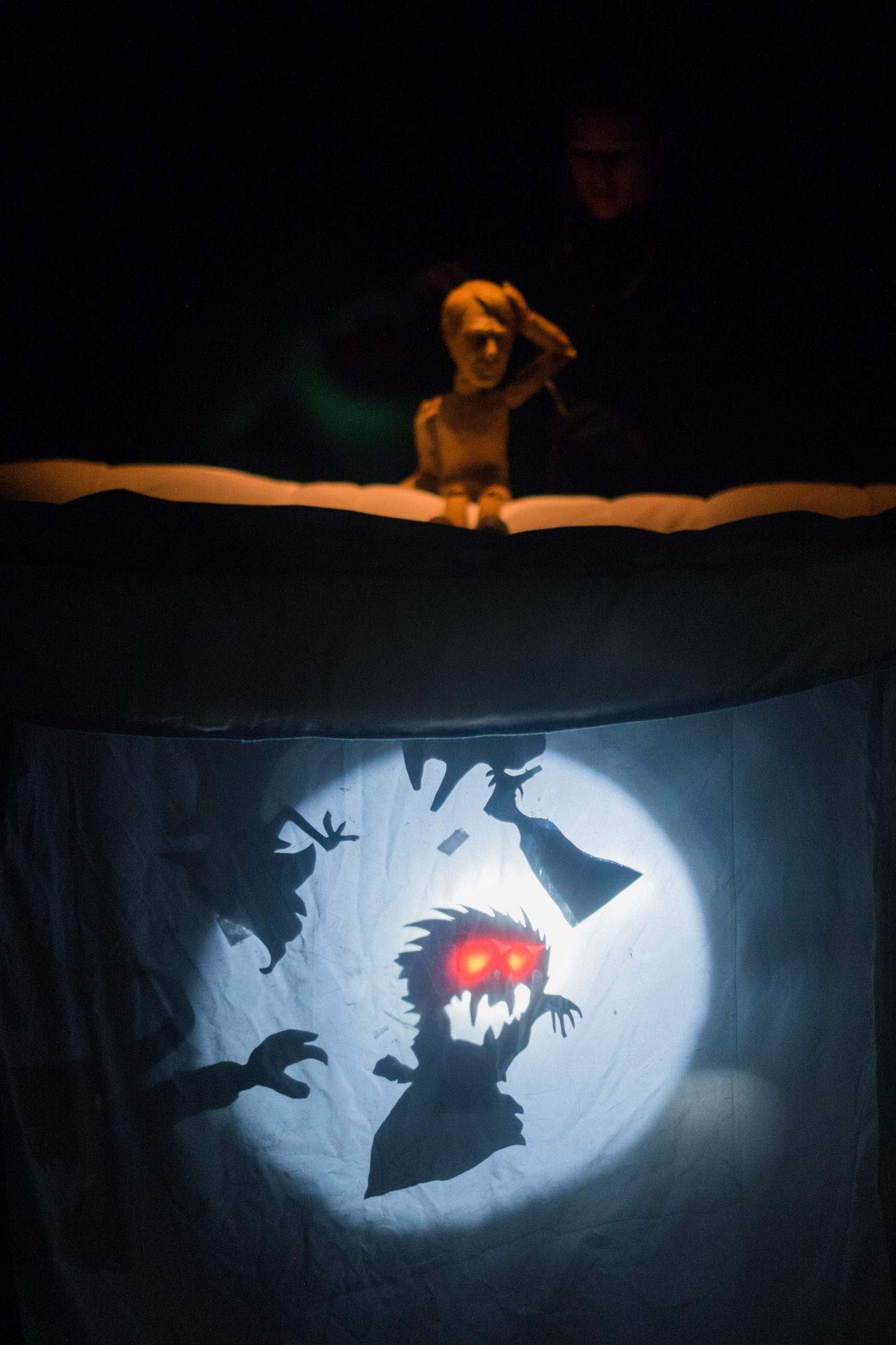 Antoine au-dessus d’une projection de loup.